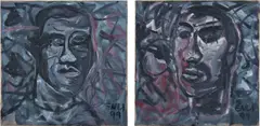 Two works: Untitled from the Butcher series by Zhang Enli, 1999, oil on linen, sold Oct 2023
