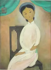 Mai Trung Thu, Seated Lady, 1962, ink and gouche on silk laid down on cardboard