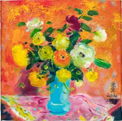 Le Pho, Bouquet de fleurs, oil on panel