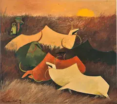 Tay Bak Koi, Returning Buffaloes At Sunset, 1989, oil on canvas