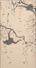 Chen Wen Hsi, Two Gibbons, chinese ink on rice paper