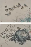 Chen Wen Hsi, Two works: (i) 11 Sparrows (ii) 3 Sparrows by The Rock, 1970, ink on paper