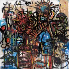 Aboudia, Untitled, 2019, acrylic, oil stick, spray paint and mixed media collage on canvas