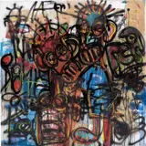 Aboudia, Untitled, 2019, acrylic, oil stick, spray paint and mixed media collage on canvas