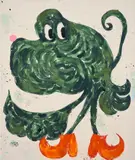 Szabolcs Bozó, Green Frog Red Shoes, 2022, acrylic, oil and oil stick on canvas
