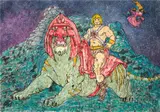 Madsaki, Untitled (He-Man and Battle Cat), 2019, acrylic paint aerosol on canvas