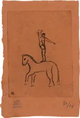 Sanyu, Horse and Acrobat, 1929, drypoint on paper