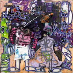 Aboudia, Untitled, 2022, acrylic, oil stick, spray paint and mixed media collage on canvas