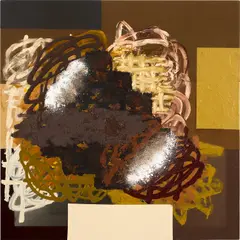 Patrick Alston, Feet of Burnt Brass, 2021, acrylic, enamel, gouache, oil, oil stick and spray paint on sewn fabric