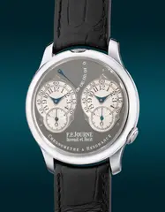 F.P. Journe, An impressive and highly sought-after limited edition platinum dual-time chronometer wristwatch with double escapement, power reserve indication and ruthenium-coated dial, numbered 2 of a limited edition of 99 pieces, Circa 2001