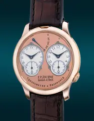 F.P. Journe, A fine and attractive pink gold dual-time chronometer wristwatch with double escapement and power reserve indication, salmon dial, guarantee and presentation box, Circa 2019