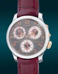 F.P. Journe, An impressive and commemorative limited edition titanium and pink gold chronograph wristwatch with 100th of a second, 20-second and 10-minute registers, semi-skeletonised ruthenium-coated dial, certificate and presentation box, numbered 8 of a limited edition of 10 pieces, made to celebrate the 10th Anniversary of the F.P. Journe Geneva Boutique, Circa 2019