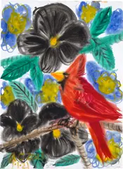 Cardinal (Perfect Day with Black Pensées, January 1, 2021) by Ann Craven, 2021, watercolour on arches paper, sold Jun 2023