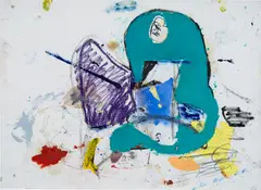 Eddie Martinez, Untitled, 2016, oil paint, ink, graphite and spray paint on paper