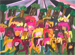 We Wanted to See a UFO by Andrea Joyce Heimer, 2021, marker and oil pastel on paper, offered Sep 2023