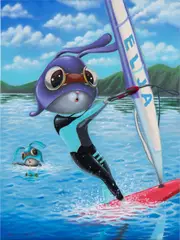 Windsurfing by Elang Sutajaya, 2022, acrylic on canvas, sold Sep 2023