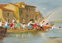 Albert Willem, The Conga Line, 2021, acrylic on old painting