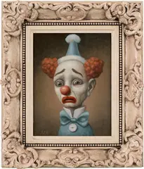 Blue Clown 3 by Marion Peck, 2019, oil on panel, in artist's frame, sold Nov 2023