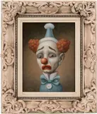 Marion Peck, Blue Clown 3, 2019, oil on panel, in artist's frame