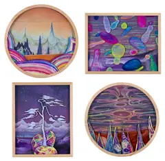 Yuxing Huang, Four works: (i) Mountain Beyond; (ii) The Bubble Will Not Break, the Time Will Not Be Flowing From the Past to the Future; (iii) Winter Solstice; (iv) Sunrise and Sunset, mixed media