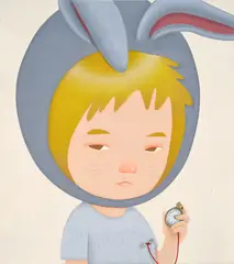 Yang Hyun Jun, Adult Child – Rabbit Hat, 2021, acrylic on Korean paper