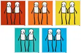 Stik, Five works: Holding Hands (Red, Orange, Yellow, Teal, Blue)