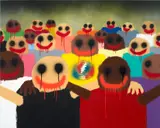 Hunter Potter, Steal Your Face Right Off Your Head, 2020, acrylic and spray paint on canvas