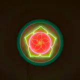 Adrian Wong and Frank Sin, Electric Bauhinia, neon light on circular wooden base
