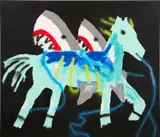 Robert Nava, Shark Wing Pegasus, 2019, acrylic, spray paint and grease pencil on canvas