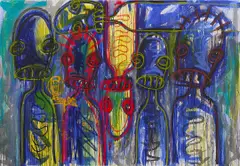 Aboudia, Les enfants dans la rue (Children in the Street), 2014, mixed media on canvas