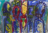 Aboudia, Les enfants dans la rue (Children in the Street), 2014, mixed media on canvas