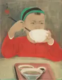 Le Pho, Le Diner (Dinner Time), 1938, ink and gouache on silk
