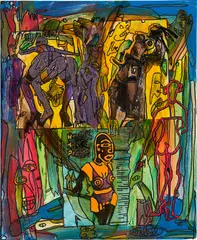 Soumission (Submission) by Robert Combas, 2006, acrylic and paper collage on canvas, sold Jun 2022