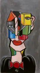 Andres Valencia, Ms. Cube, 2020, acrylic and oil pastel on canvas