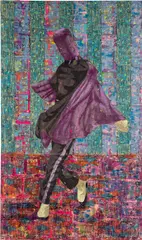 Derek Fordjour, Single Pivot Turn, 2018, acrylic, charcoal and oil pastel on newspaper mounted on canvas