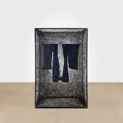 State of Being (Boy’s Kimono) by Chiharu Shiota, 2013, metal, black thread and Kimono, sold Dec 2022