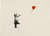 Girl with Balloon & Morons Sepia by Banksy, 2007, double-sided work on paper Girl with Balloon : spray paint on paper Morons Sepia : screenprint on paper, sold Dec 2022