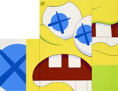 Kaws, HOT SEAT JUNCTION, 2010, acrylic on canvas, triptych