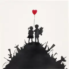 Kids on Guns by Banksy, 2003, spray paint on canvas, sold Dec 2022