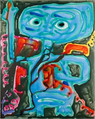 Phone Home by Katherine Bernhardt, 2019, acrylic and spray paint on canvas, sold Nov 2022