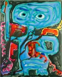 Phone Home by Katherine Bernhardt, 2019, acrylic and spray paint on canvas, sold Nov 2022
