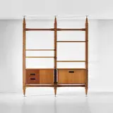 Ico Parisi, 'Lerici' modular shelving unit, circa 1958, Teak-veneered wood, teak, nickel-plated brass, painted steel, steel