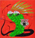 Untitled by Jordy Kerwick, 2022, oil, acrylic and spray paint on canvas, sold Nov 2022