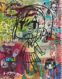 Mr., The Bustle of This World, 2019, acrylic and silkscreen print on paper