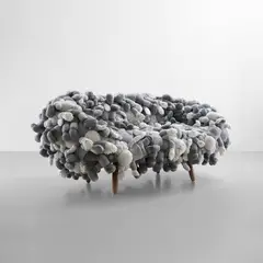 KAWS: COMPANION SOFA (Grey) by Kaws and Estudio Campana, 2019, plush toys, stainless steel and Cumaru wood, offered Nov 2022