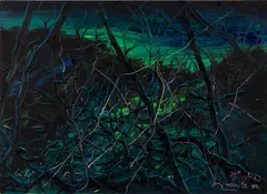 Untitled 08-4-1 by Zeng Fanzhi, 2008, oil on canvas, sold Nov 2022