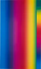 Cory Arcangel, Photoshop CS: 84 by 50 inches, 300 DPI, RGB, square pixels, default gradient "Spectrum", mousedown y=2000 x=1000, mouseup y=2000 x=14000; tool "Wand", select y=14000 x=8720, tolerance=40, contiguous= off; default gradient "Spectrum", mousedown y=24000 x=1, 2014, chromogenic print