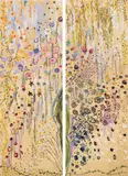 Michelle Sakhai, Garden of Peace, 2019, oil and metal leaf on canvas, diptych