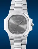 Patek Philippe, A rare, unusual and attractive stainless steel wristwatch with center seconds, date, anthracite grey radial dial, bracelet and Certificate of Origin