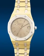Audemars Piguet, An exceedingly rare and attractive two-tone yellow gold and white gold quartz wristwatch with center seconds, date, bracelet and presentation box, 1986